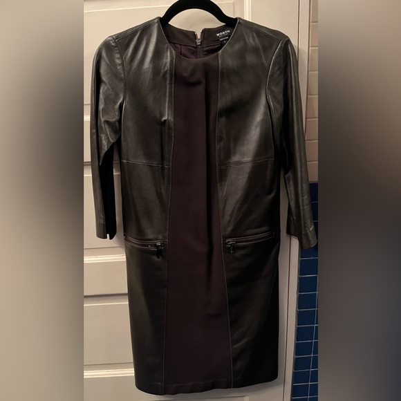 Worth New York Chocolate/Brown Leather/Ponte Dress EUC Gorgeous! Sz 2. $898 - Picture 2 of 6